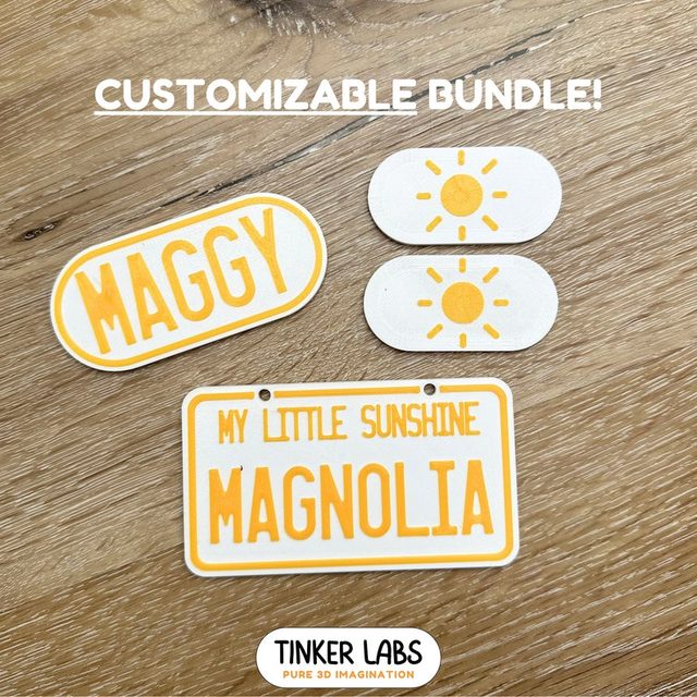 Customizable Cozy Coupe License Plate, Side Badges, and Front Badge