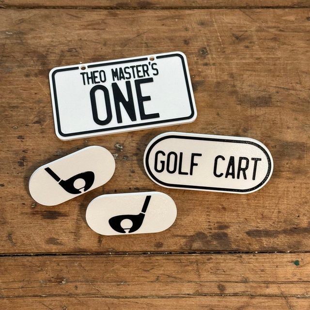 Golf Car Theme Side Badges, Front Badge, and License Plates Compatible With Little Tikes Cozy Coupe